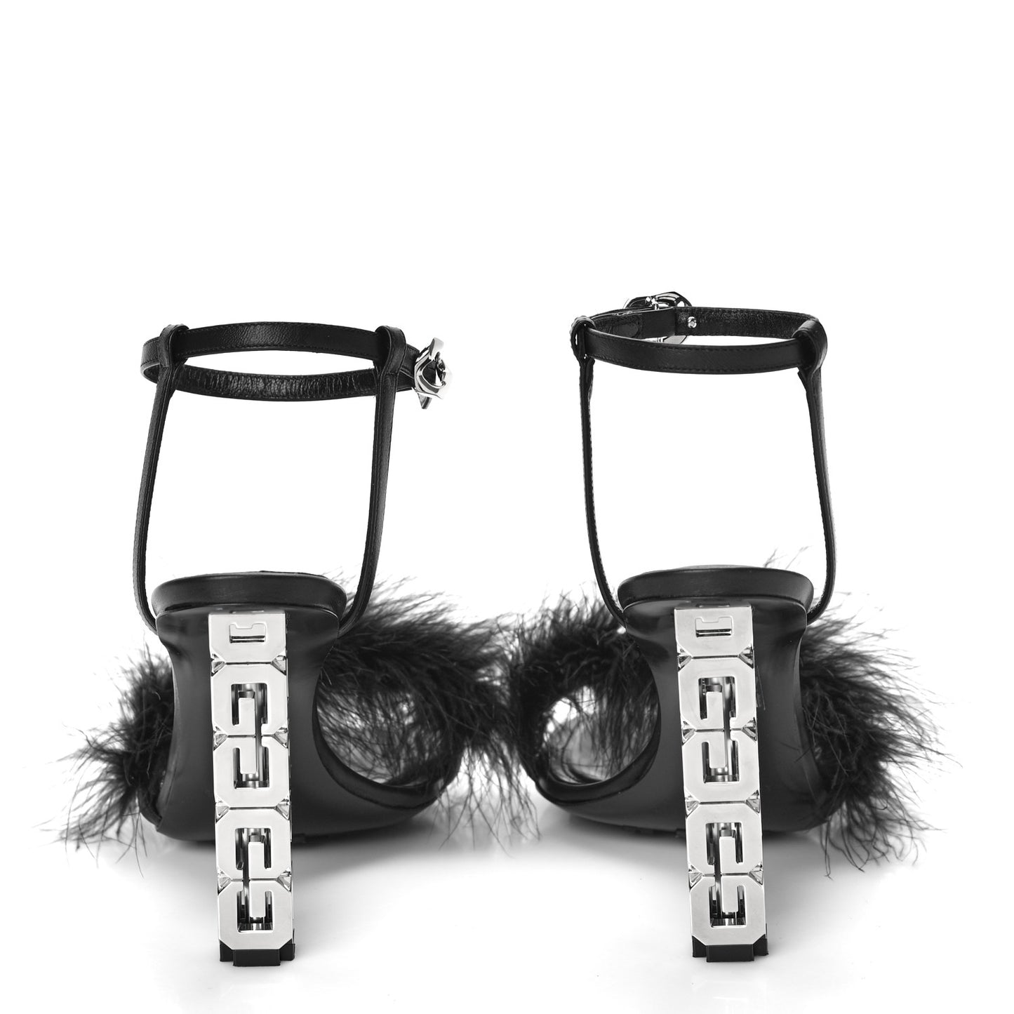 Smooth Nappa Feather G Cube 105mm Sandals 41 Black