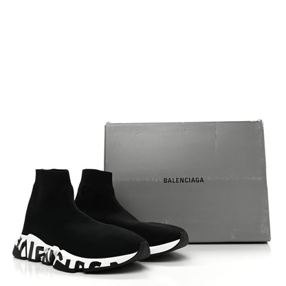 Balenciaga Neoprene Knit Womens Speed Graffiti Sneakers 43 Black White 9 of 9