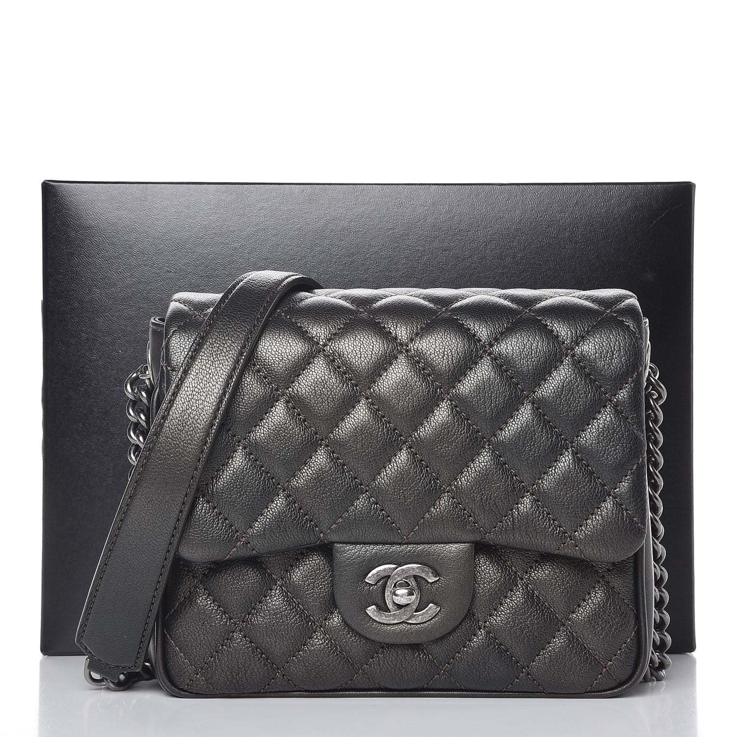Chanel Metallic Goatskin Quilted Small Rock In Rome Flap Charcoal 7 of 7