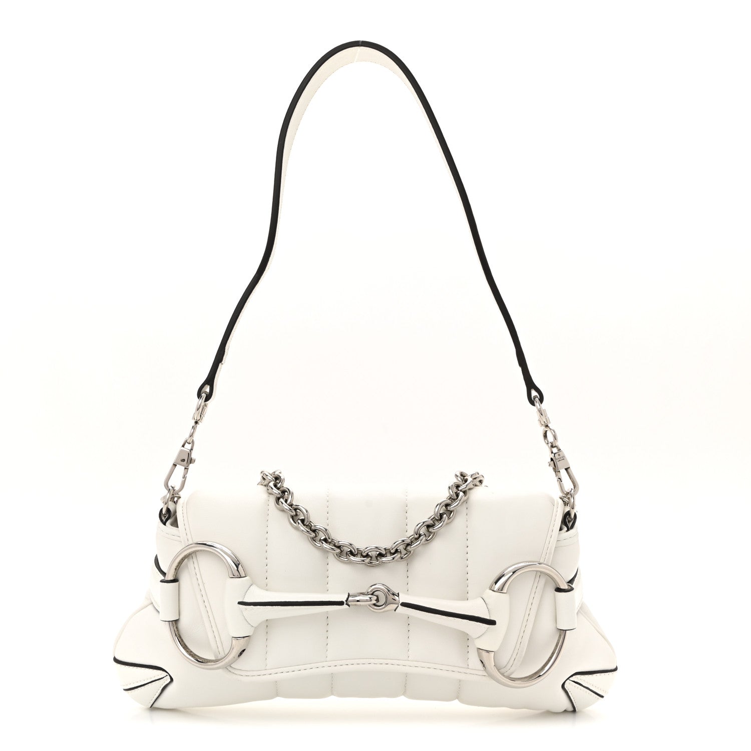 Gucci Nappa Vertical Matelasse Small Maxi Horsebit Chain Shoulder Bag Great White 1 of 12