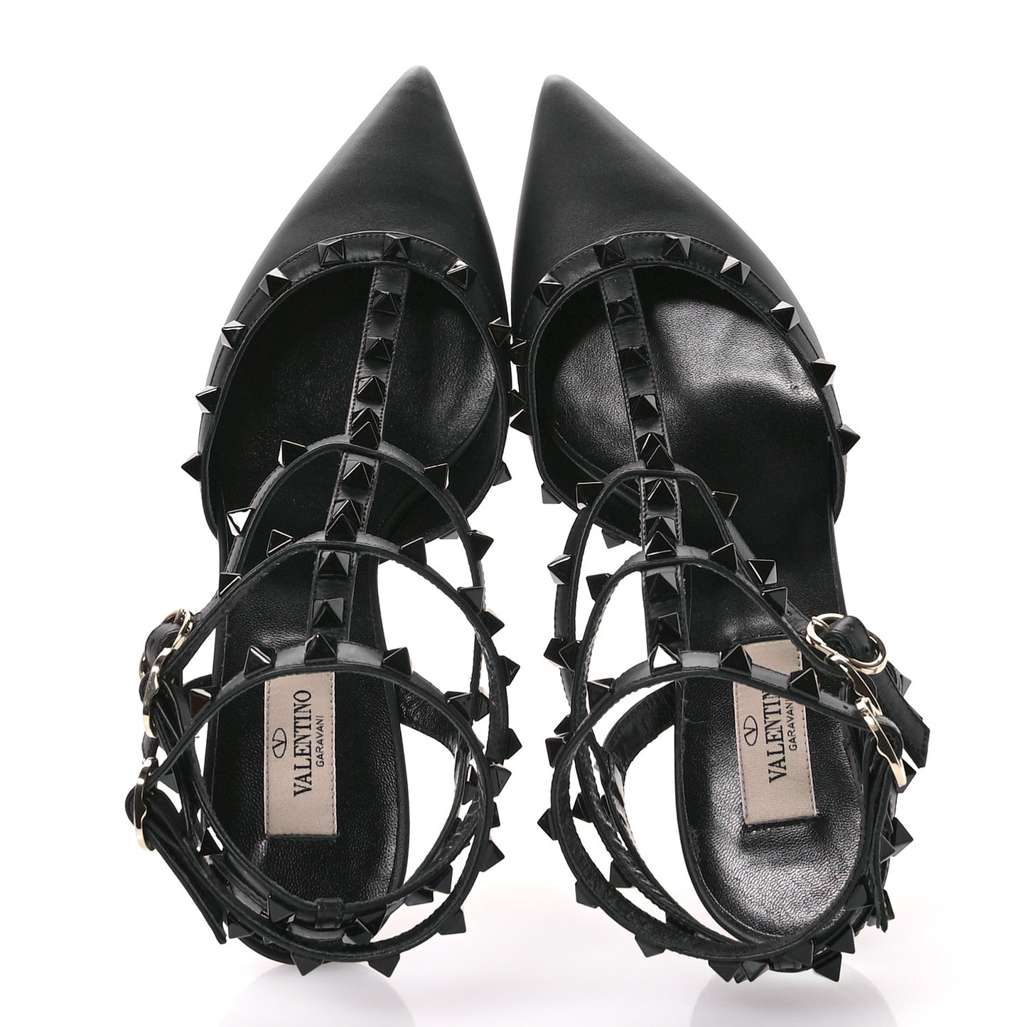 Calfskin Nappa Monochrome Rockstud Ankle Strap 65mm Pumps 40 Black