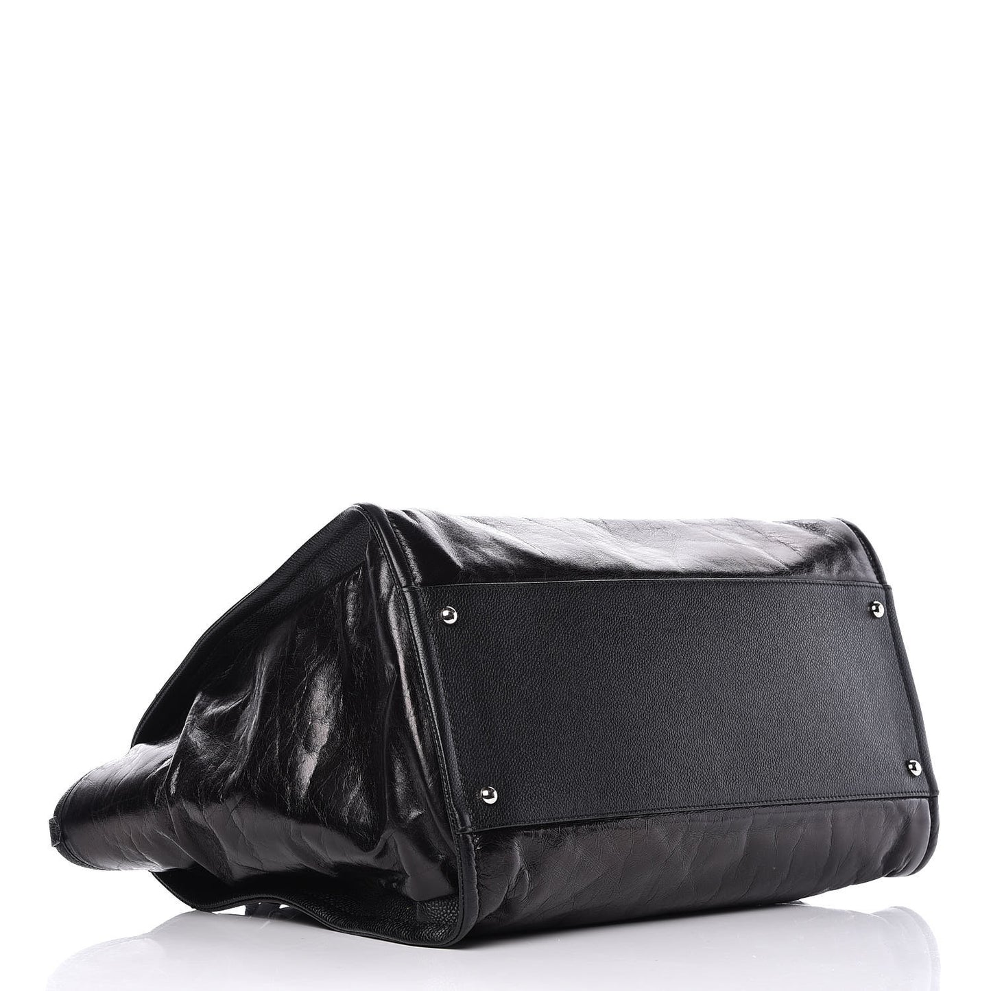 Glazed Calfskin Large Deauville Tote Black