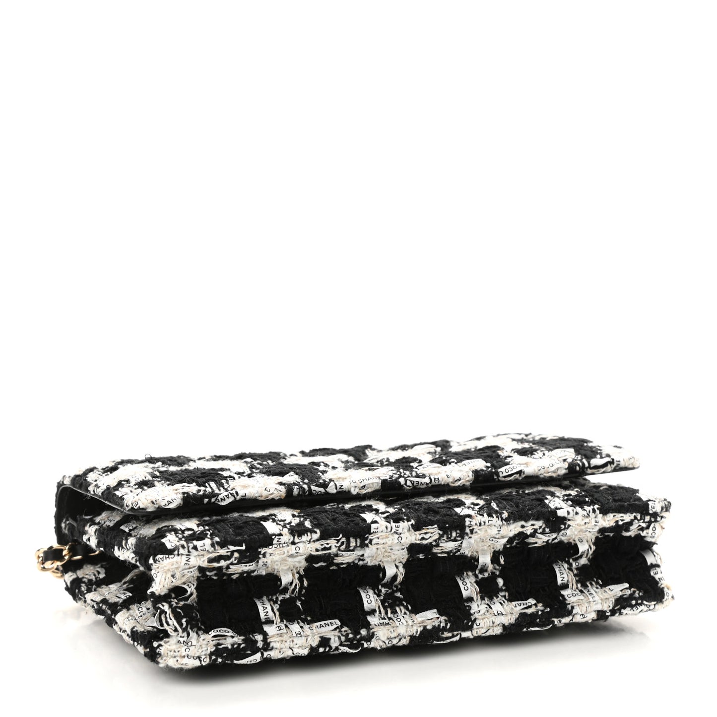 Tweed Quilted Wallet On Chain WOC Black Ecru White