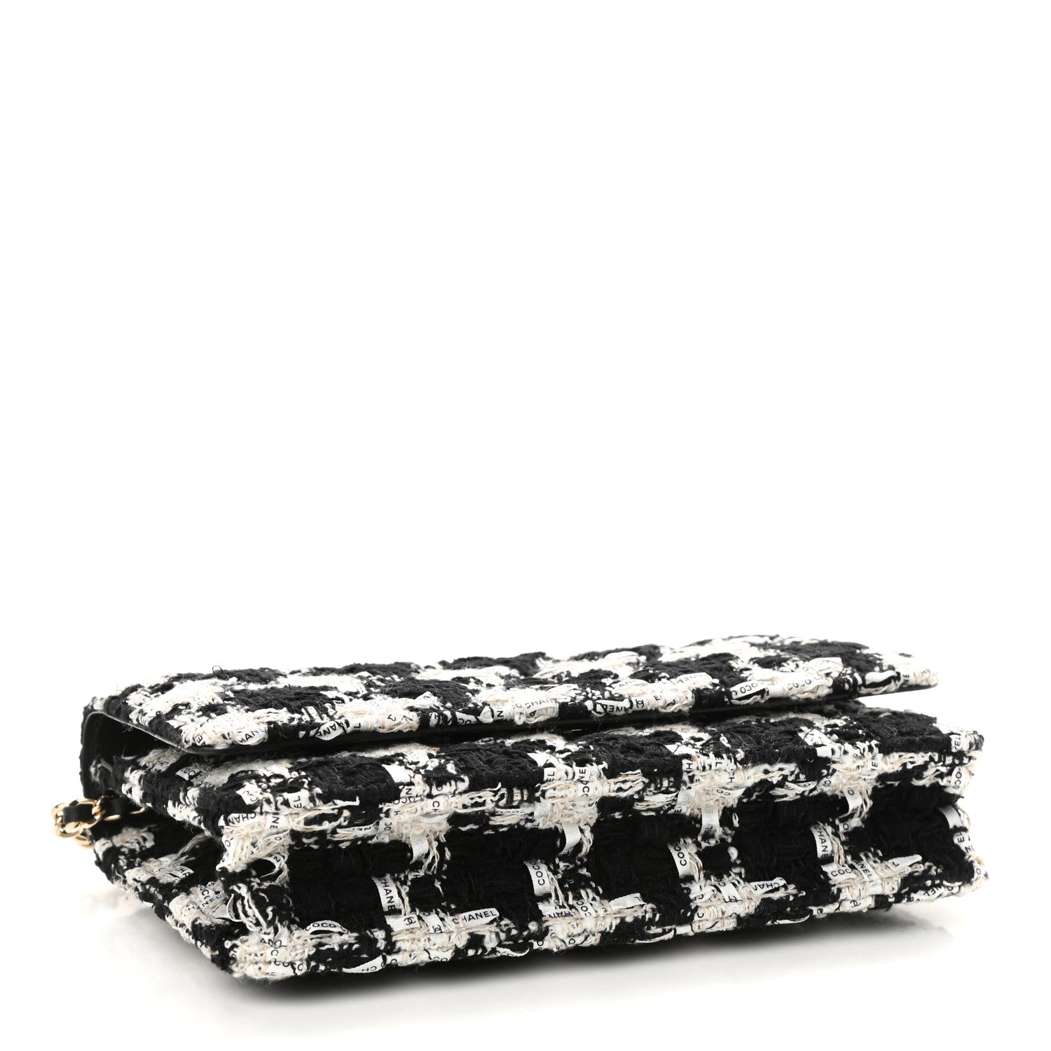 Chanel Tweed Quilted Wallet On Chain WOC Black Ecru White 4 of 12