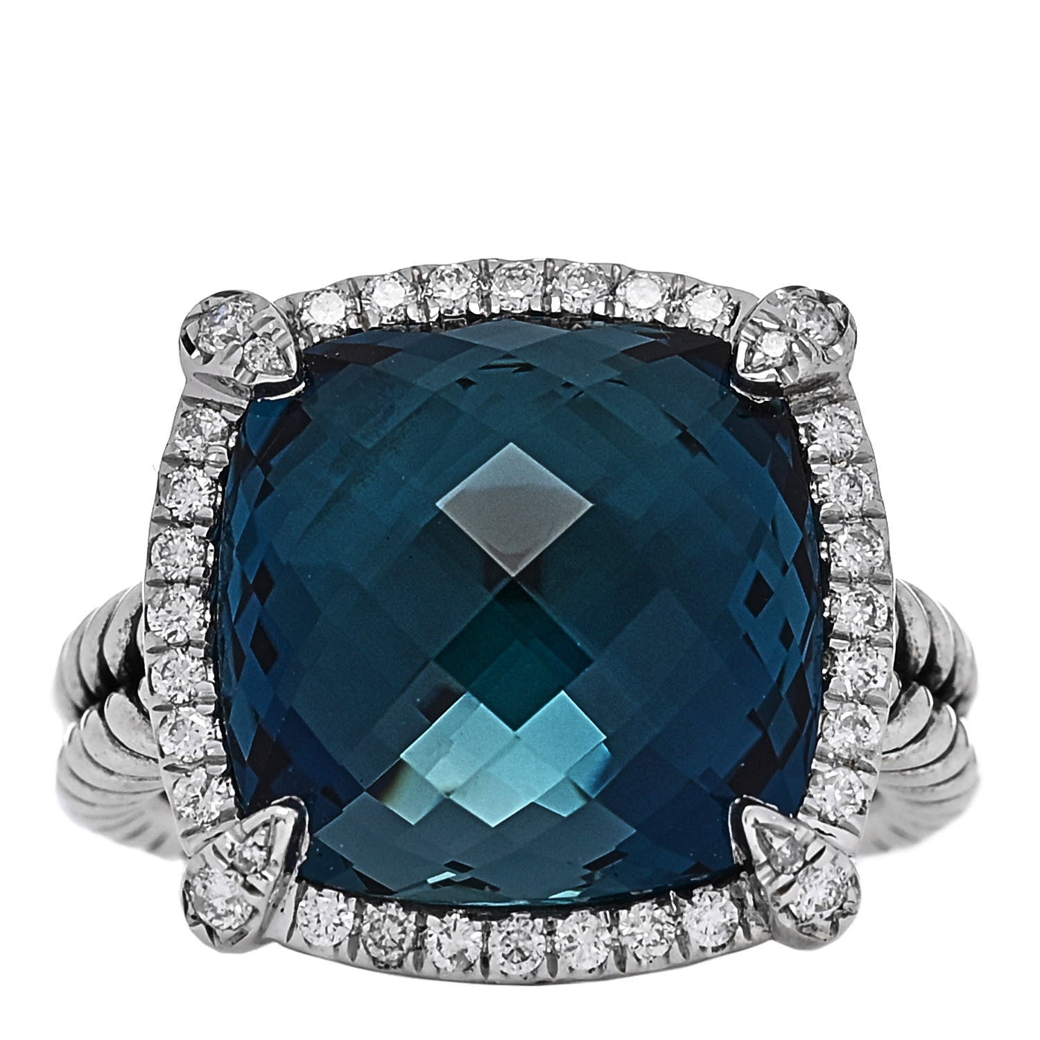 David Yurman Sterling Silver Diamond Hampton Blue Topaz 14mm Chatelaine Pave Bezel Ring 53 6.5 1 of 5