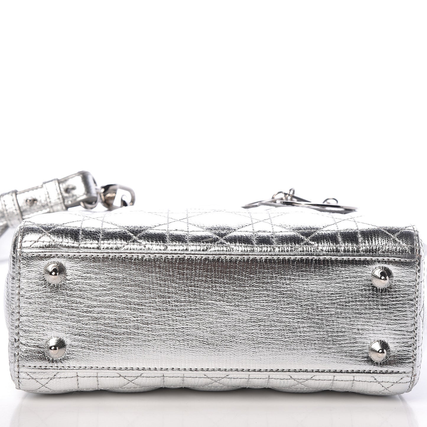 Metallic Grained Calfskin Cannage Small Lucky Badges My Lady Dior Silver