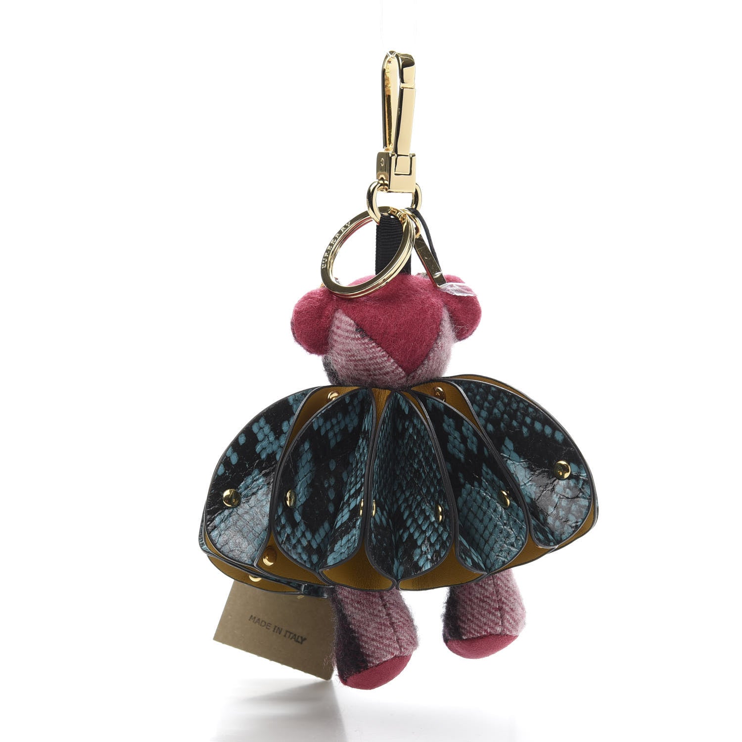Burberry Cashmere Check Calfskin Crystal Concertina Thomas Bear Bag Charm Fuchsia Pink 3 of 6