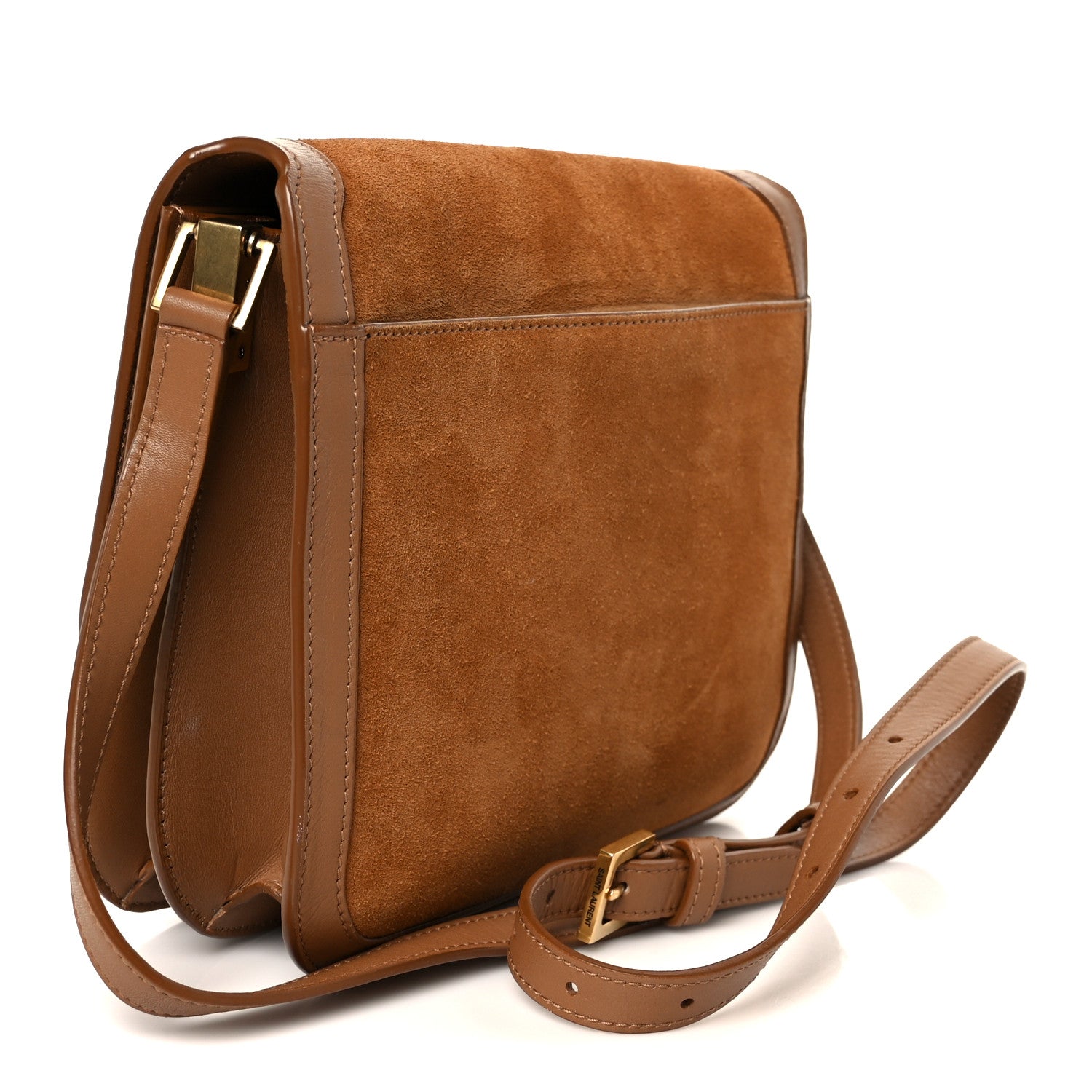 Saint Laurent Suede Smooth Calfskin Monogram Medium Solferino Soft Satchel Cinnamon 3 of 11