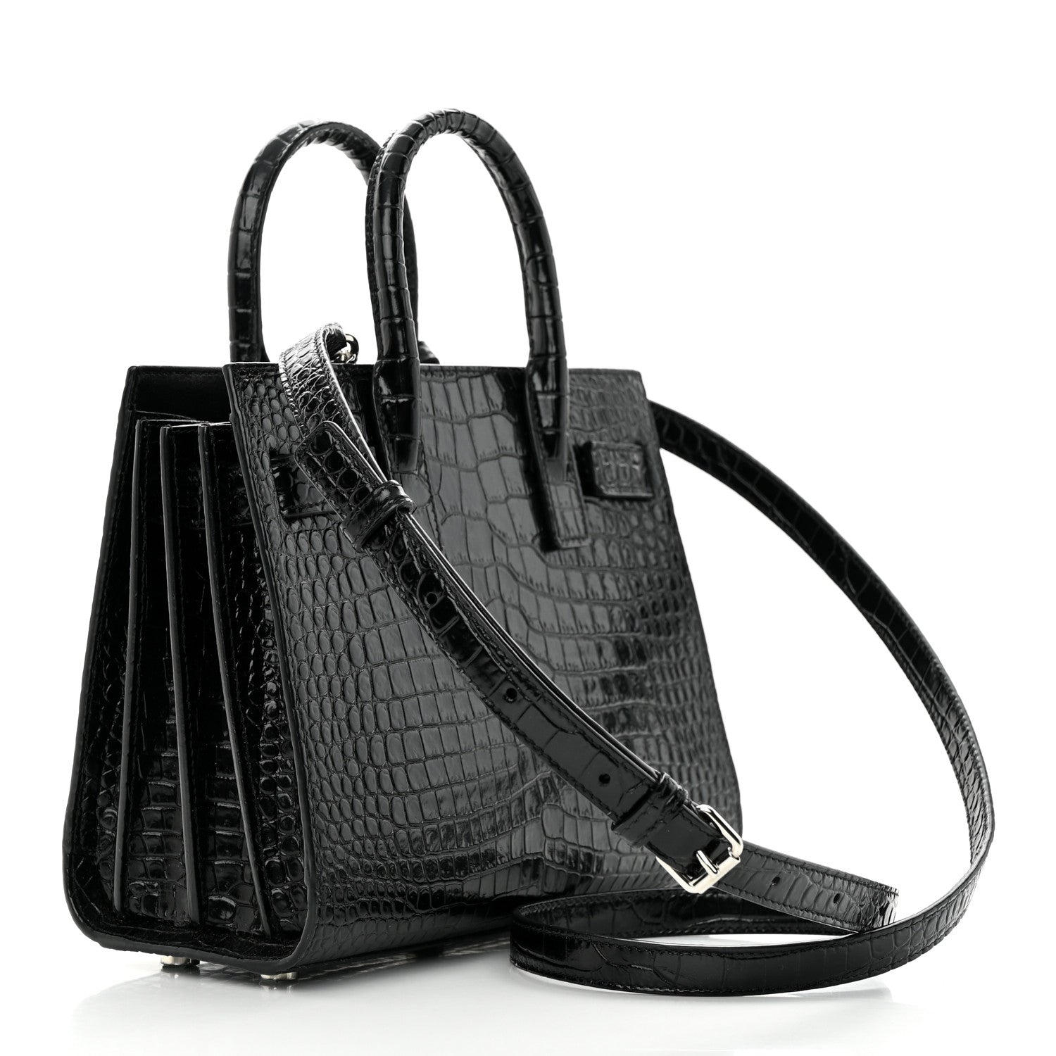 Saint Laurent Calfskin Crocodile Embossed Nano Sac De Jour Black 3 of 14