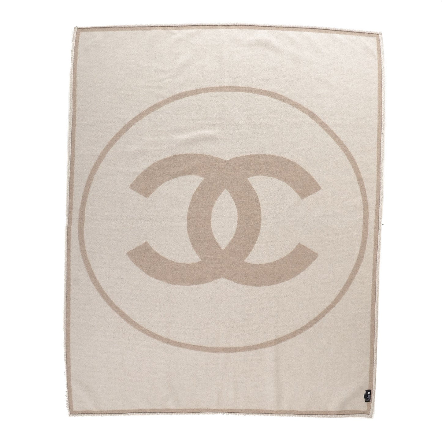 Merino Wool Cashmere CC Throw Blanket Beige White