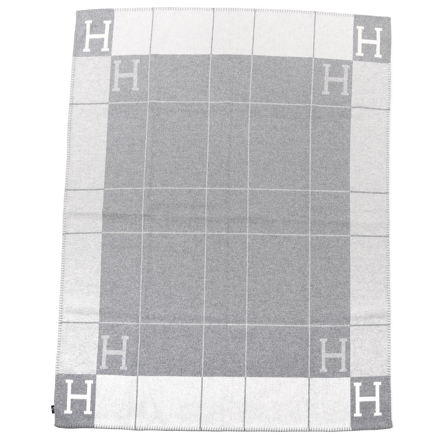 Hermes Wool Cashmere Avalon III Blanket Ecru Gris Clair 3 of 4