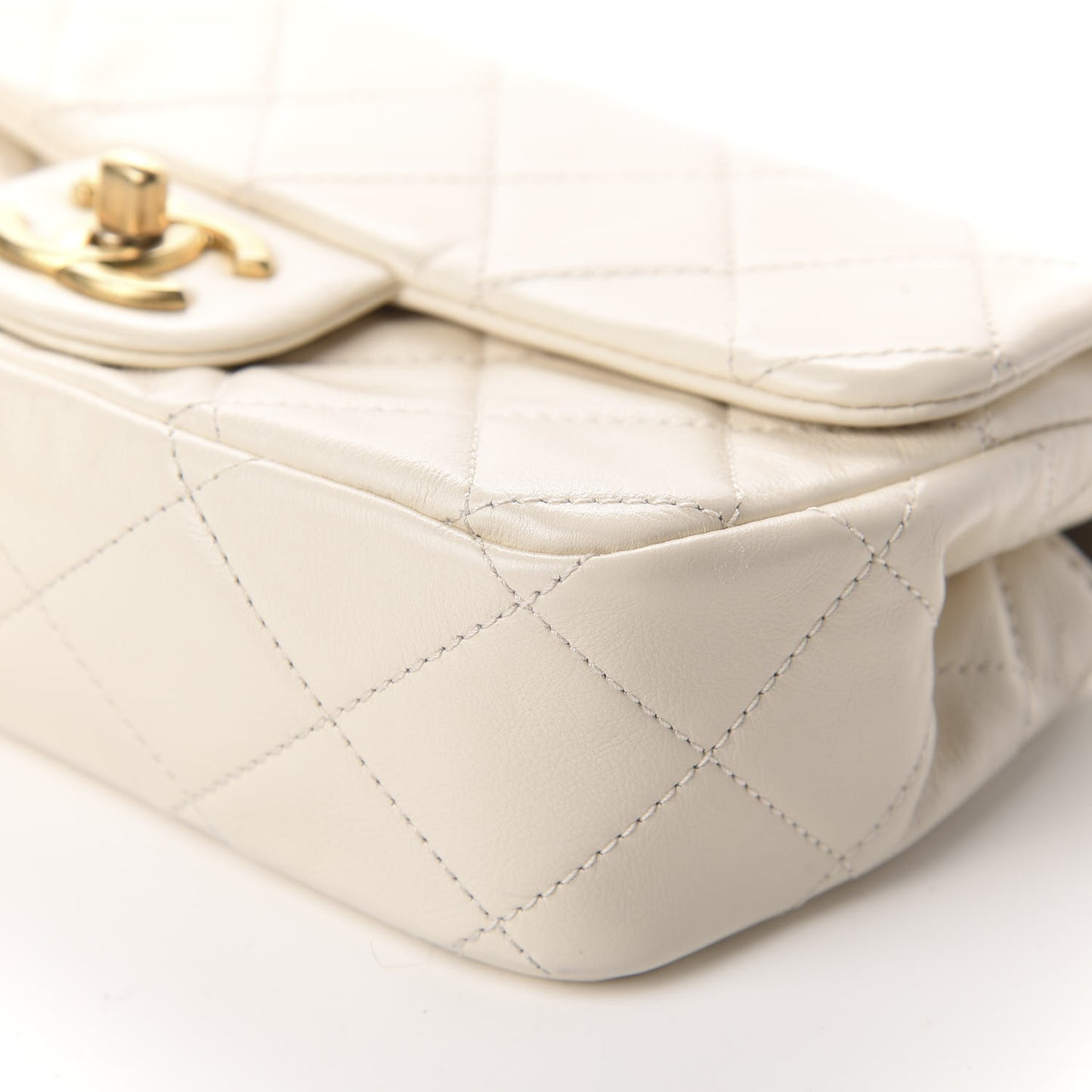 Calfskin Quilted Crystal Pearls Small Flap Bag White