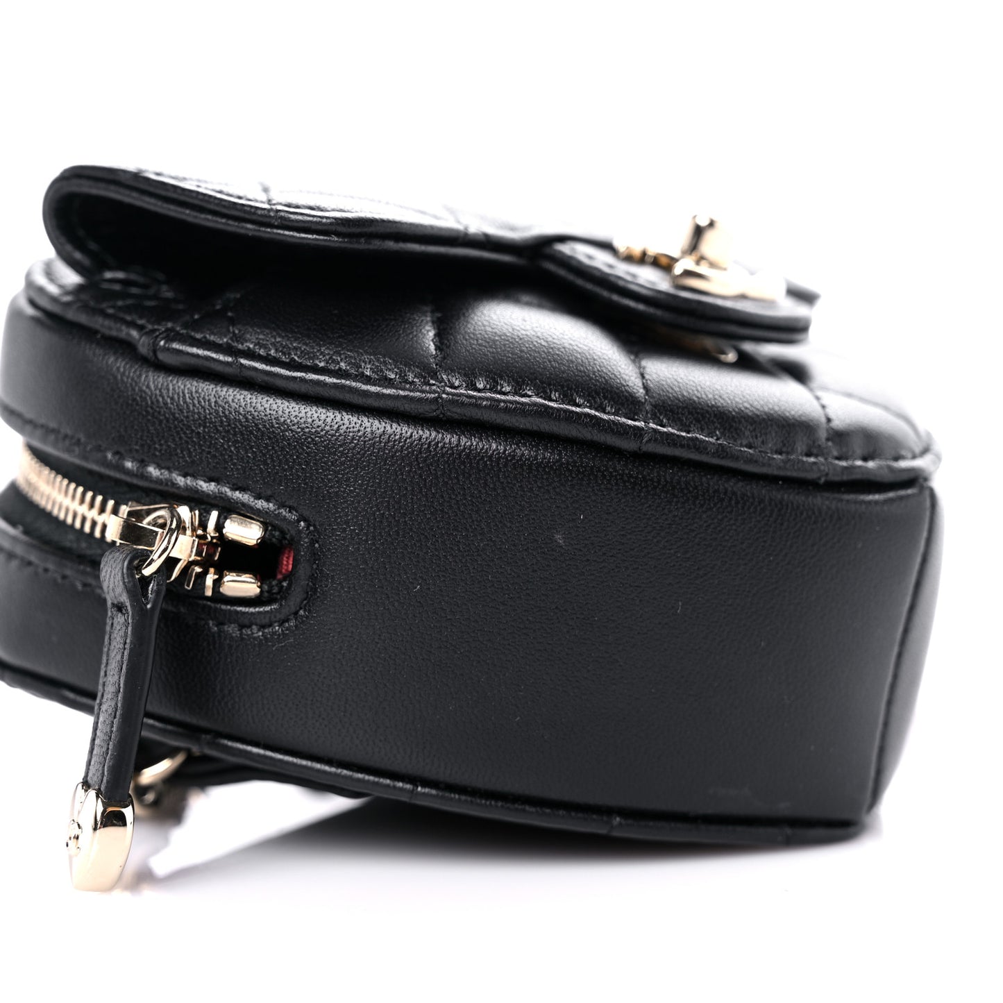 Lambskin Quilted CC In Love Heart Waist Belt Bag With Chain Black