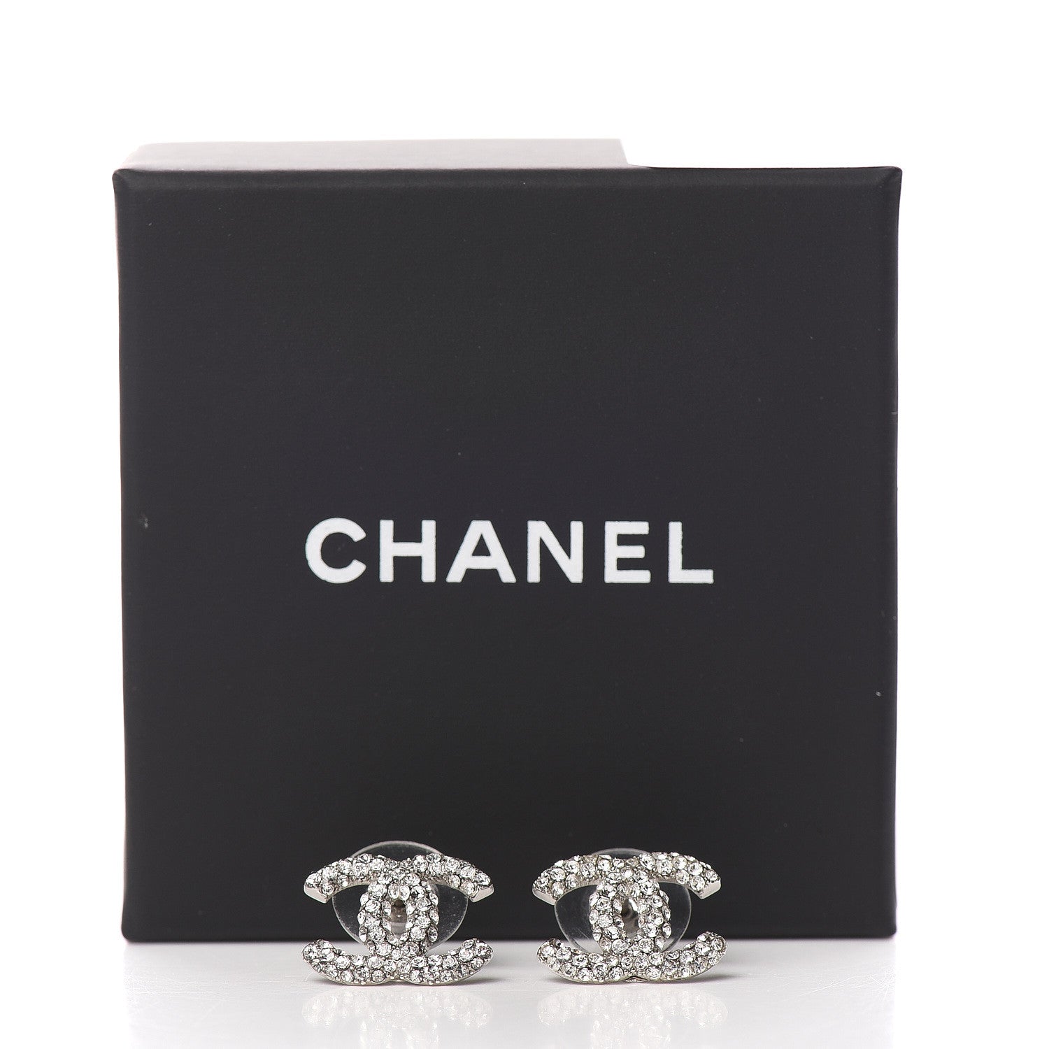 Chanel Crystal CC Earrings Silver 5 of 5