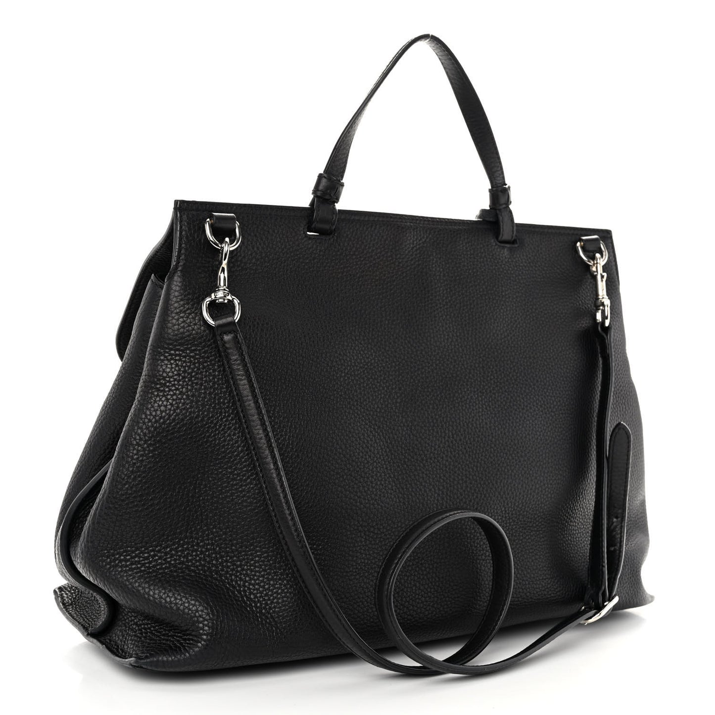 Pebbled Calfskin Large Bamboo Daily Top Handle Bag Black