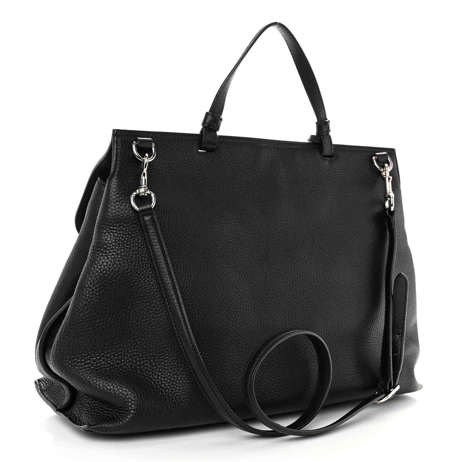 Gucci Pebbled Calfskin Large Bamboo Daily Top Handle Bag Black 3 of 11