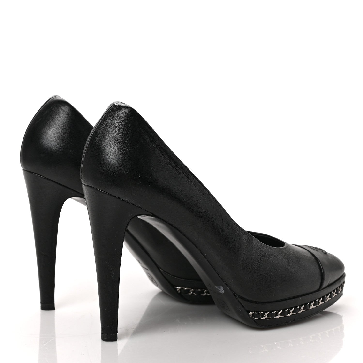 Chanel Lambskin CC Cap Toe Platform Chain Pumps 39 Black 4 of 8