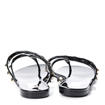 Valentino Garavani PVC Jelly Rockstud Caged Flat Thong Sandals 41 Black 5 of 8