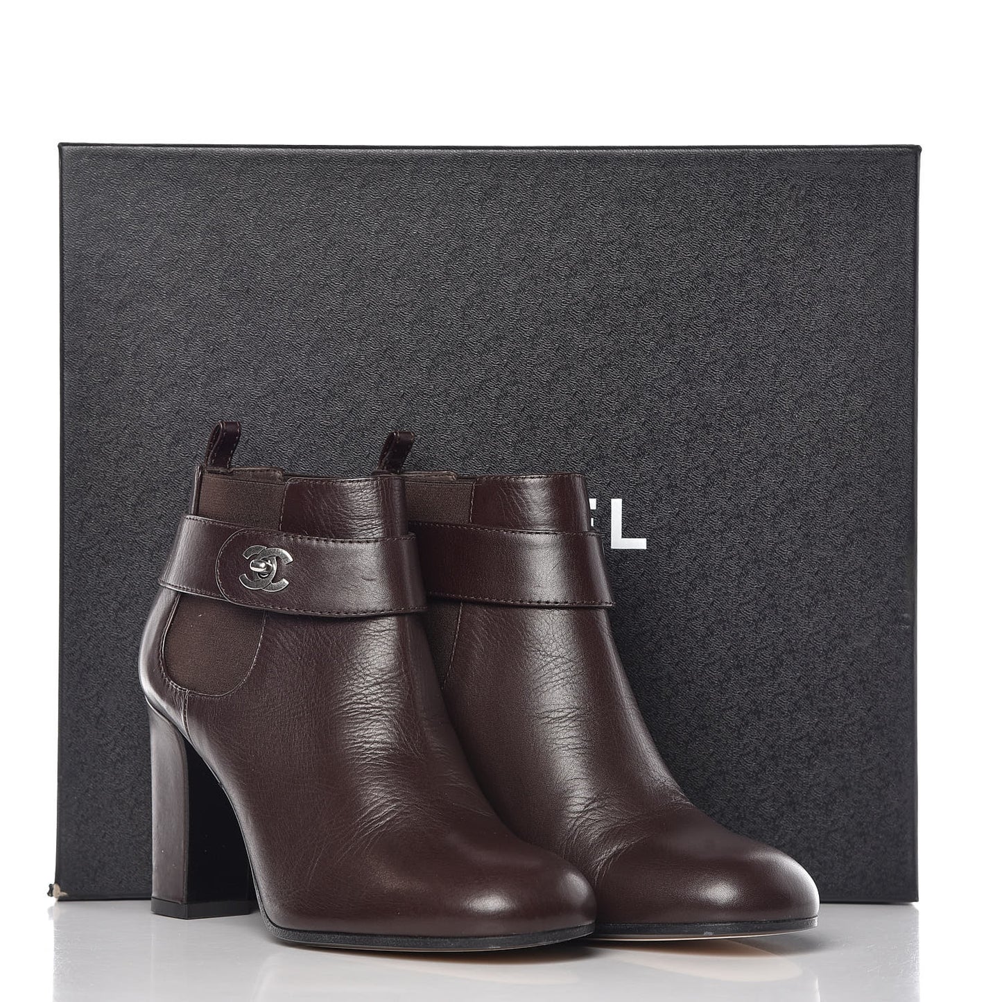 Calfskin CC Turnlock Ankle Boots 37.5 Brown