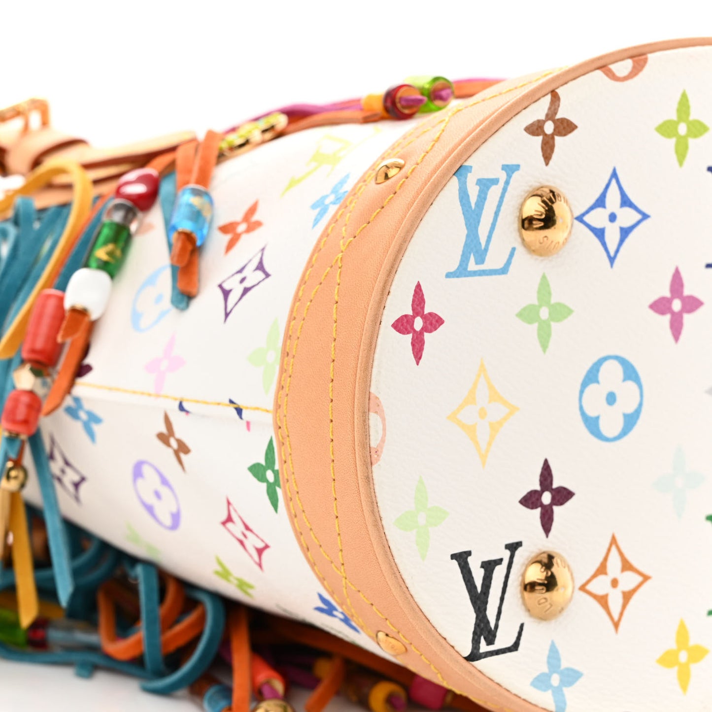 Monogram Multicolor Fringe Bucket White
