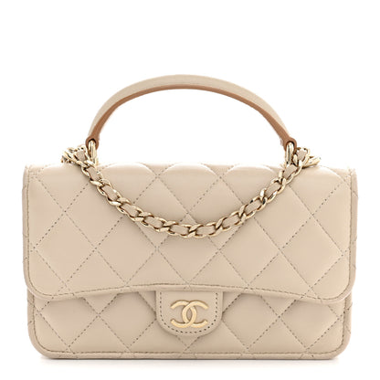 Chanel Lambskin Quilted Flap Phone Holder With Chain Ecru Dark Beige 1 of 12