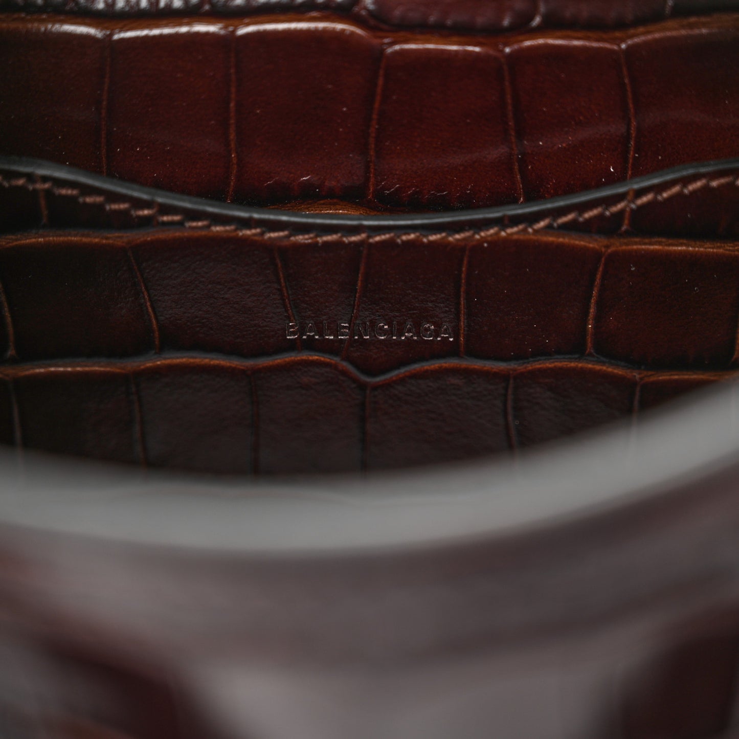 Semi Shiny Calfskin Crocodile Embossed Neo Classic Gold Hardware Mini City Dark Brown