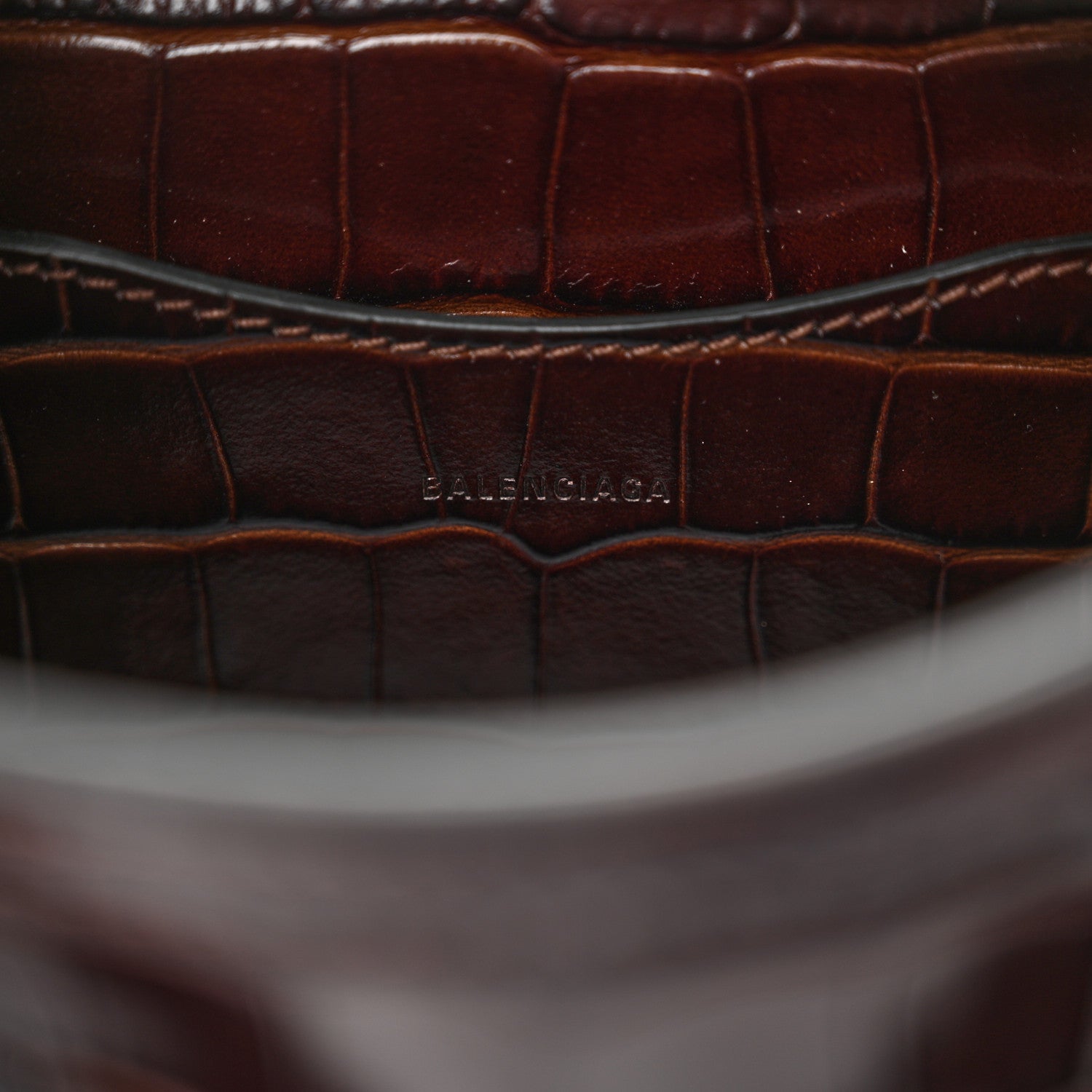 Balenciaga Semi Shiny Calfskin Crocodile Embossed Neo Classic Gold Hardware Mini City Dark Brown 6 of 9