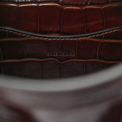 Balenciaga Semi Shiny Calfskin Crocodile Embossed Neo Classic Gold Hardware Mini City Dark Brown 6 of 9