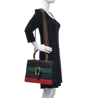 Gucci Calfskin Bamboo Web Large Dionysus Top Handle Bag Black Bright Evergreen Hibiscus Red 2 of 9
