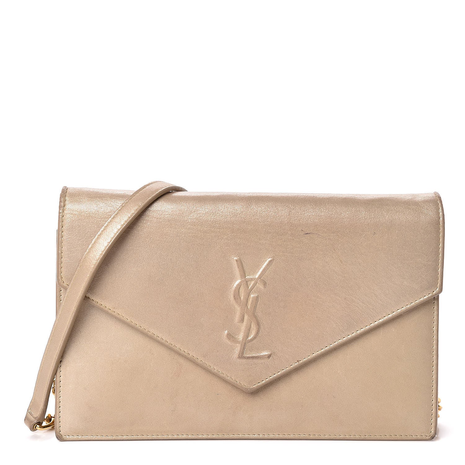 Saint Laurent Metallic Fabric Monogram Envelope Chain Wallet Light Gold 1 of 18