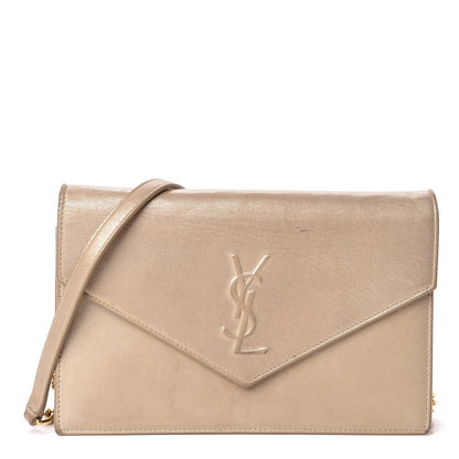 Saint Laurent Metallic Fabric Monogram Envelope Chain Wallet Light Gold 1 of 18