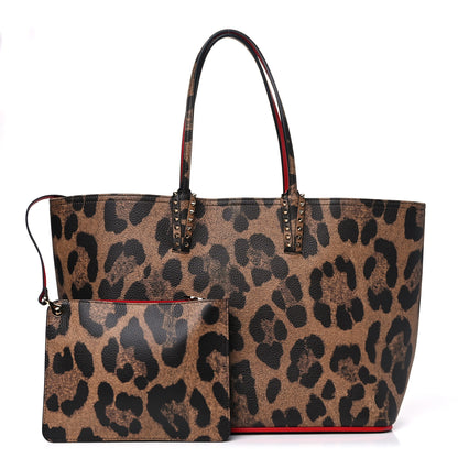 Christian Louboutin Calfskin Leopard Print Spikes East West Cabata Tote Brown 1 of 16