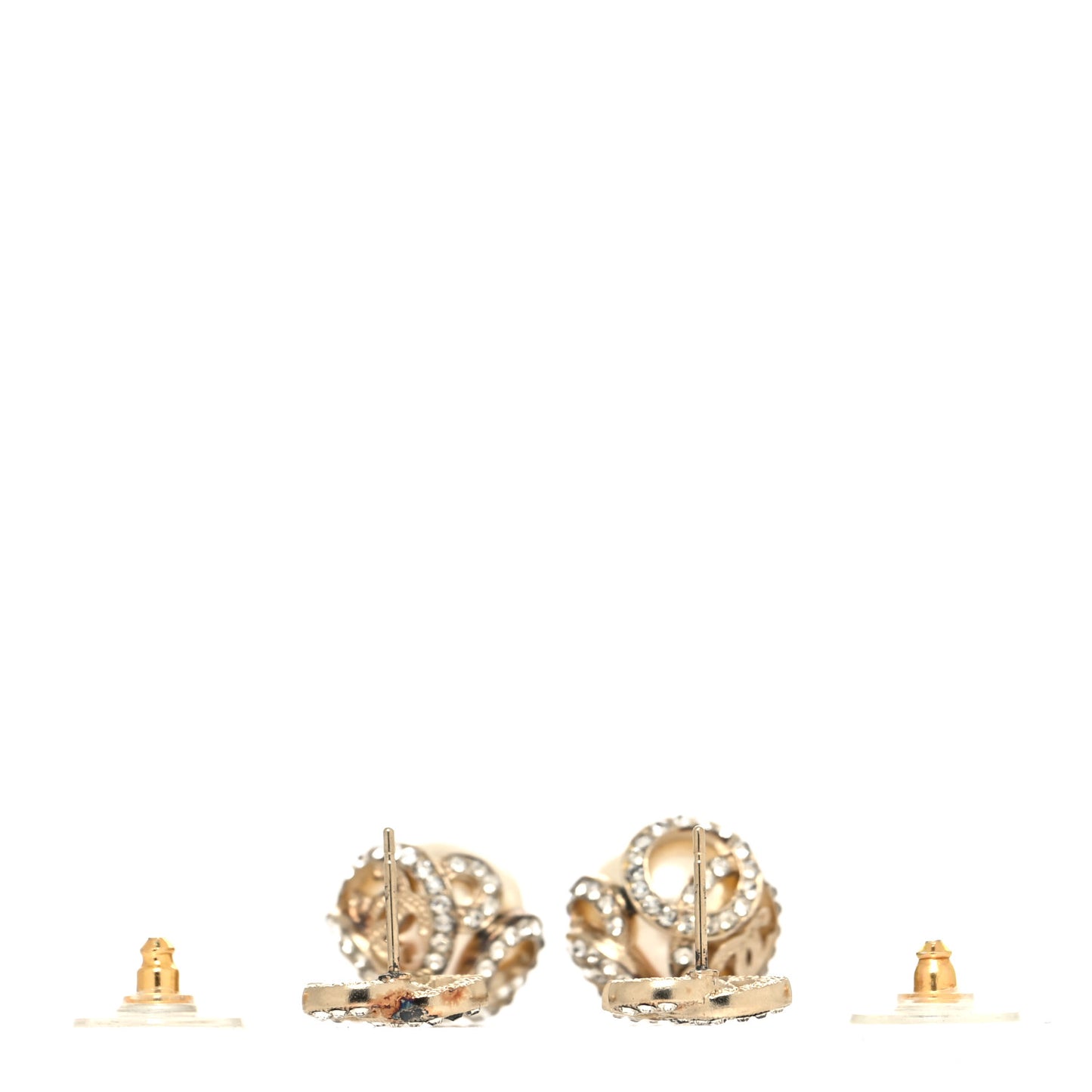 Crystal Pearl CC Drop Earrings Gold