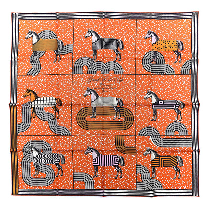 Hermes Silk Garde Robe Pop Scarf 90 Orange Bleu Noir Parme 1 of 6