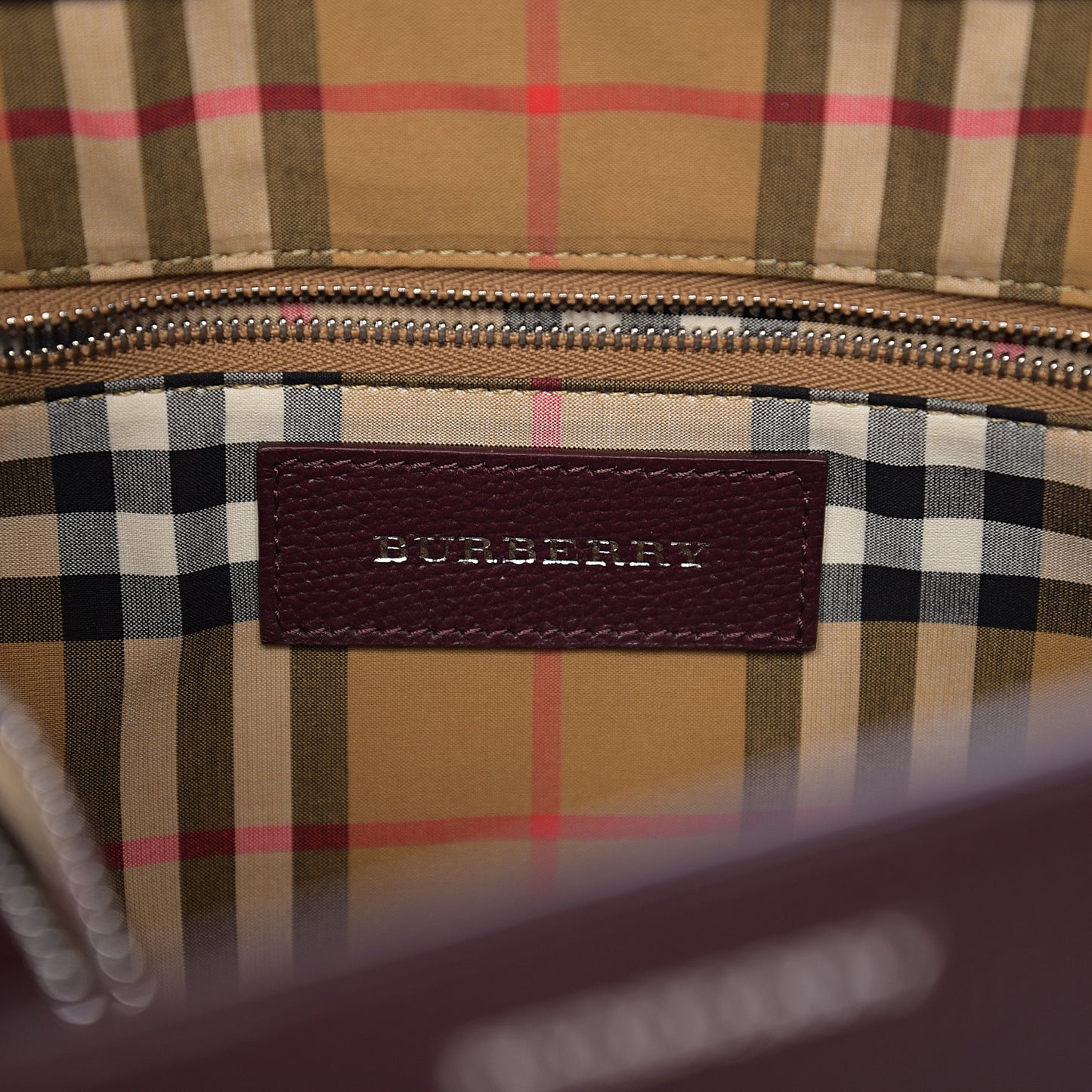 Derby Calfskin House Check Medium Banner Tote Burgundy
