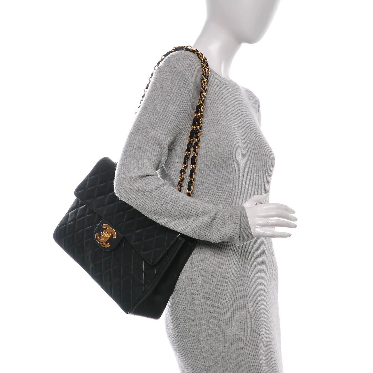 Lambskin Quilted XL Jumbo Single Flap Black