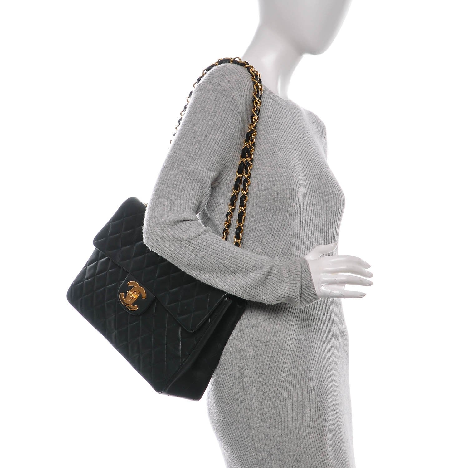 Chanel Lambskin Quilted XL Jumbo Single Flap Black 2 of 8