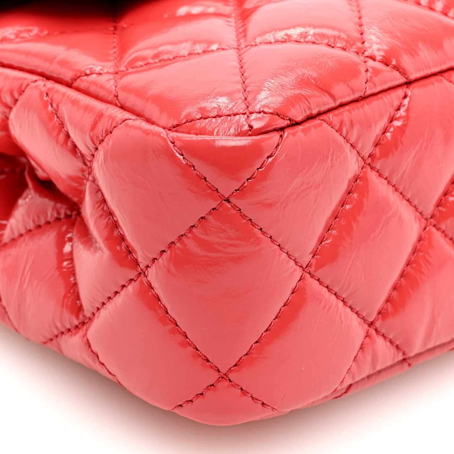 Shiny Crumpled Calfskin Quilted Small Wavy CC Hobo Red