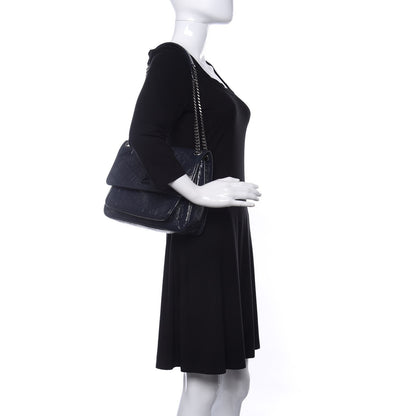 Saint Laurent Crinkled Calfskin Matelasse Monogram Medium Niki Chain Satchel Deep Marine 2 of 9