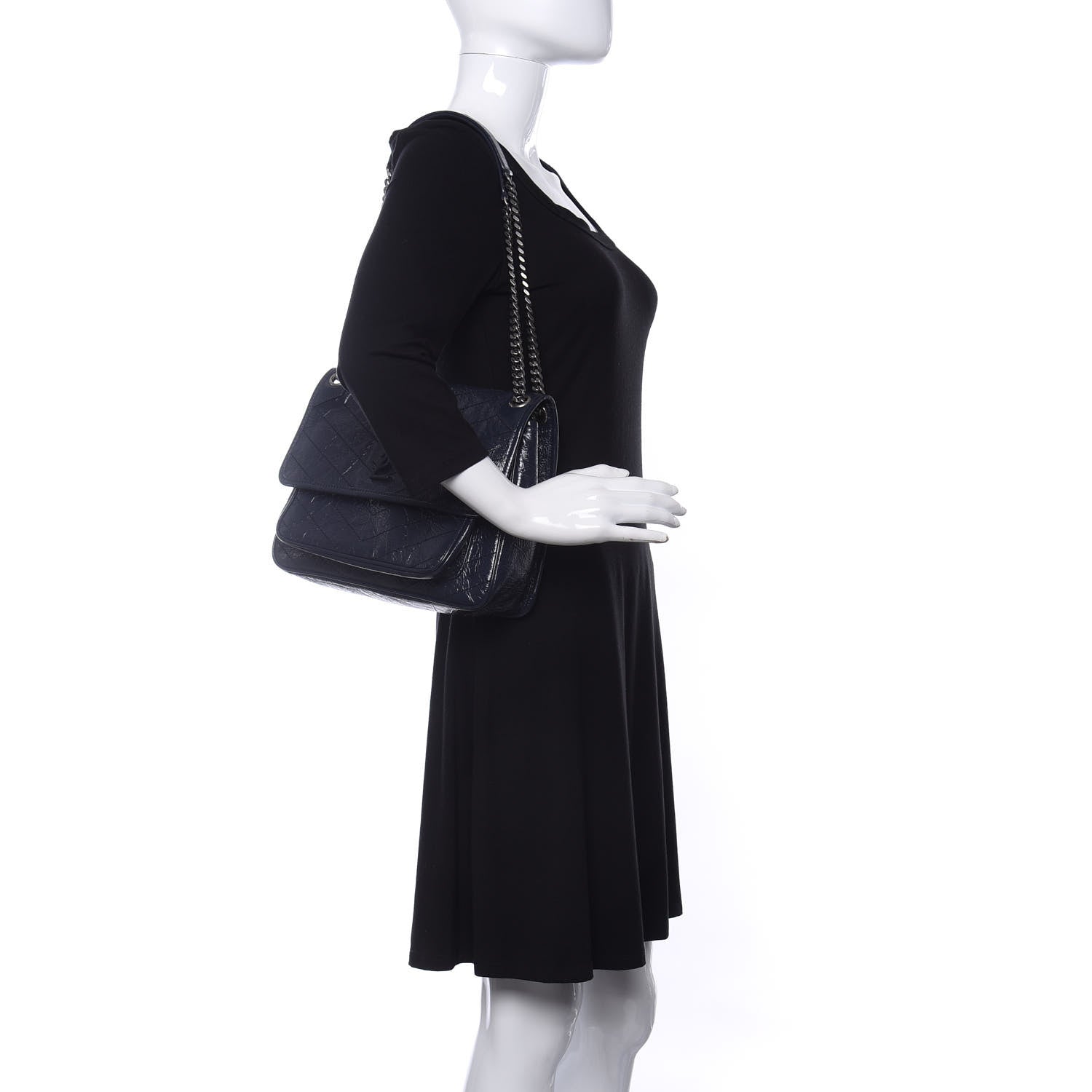 Saint Laurent Crinkled Calfskin Matelasse Monogram Medium Niki Chain Satchel Deep Marine 2 of 9