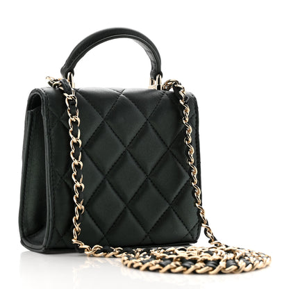 Chanel Iridescent Lambskin Quilted Top Handle Flap Clutch With Chain Dark Green 2 of 12
