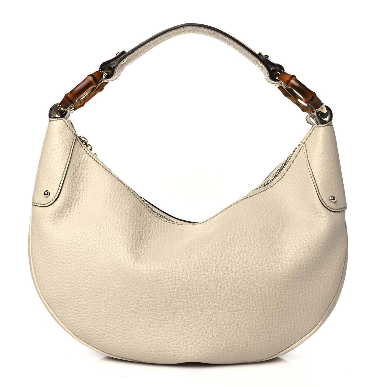 Gucci Pebbled Calfskin Bamboo Ring Hobo Ivory 1 of 11