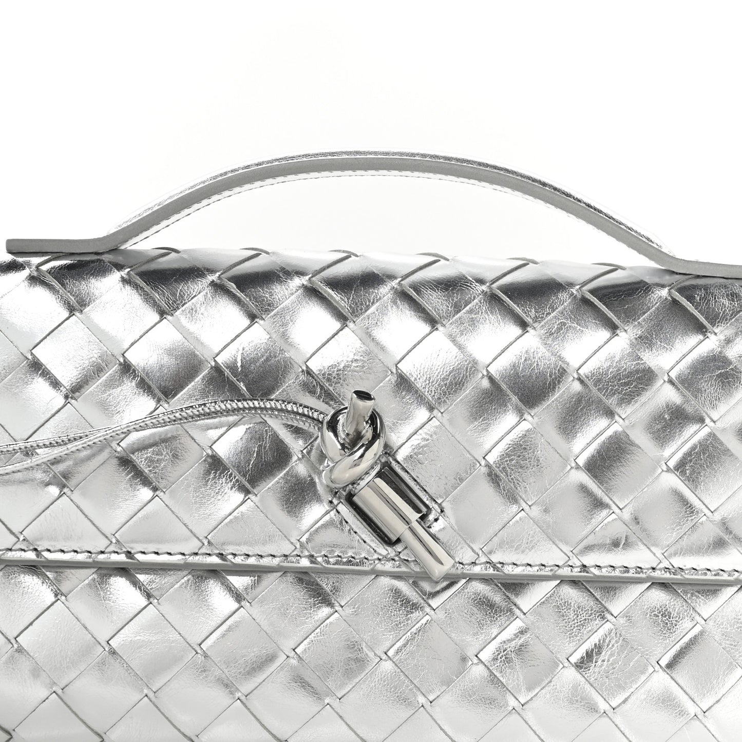 Metallic Nappa Intrecciato Long Andiamo Top Handle Silver
