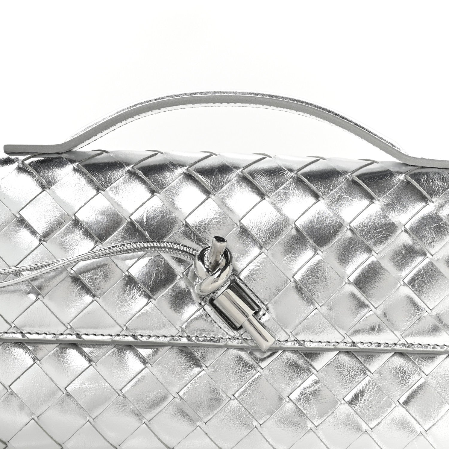Bottega Veneta Metallic Nappa Intrecciato Long Andiamo Top Handle Silver 8 of 10