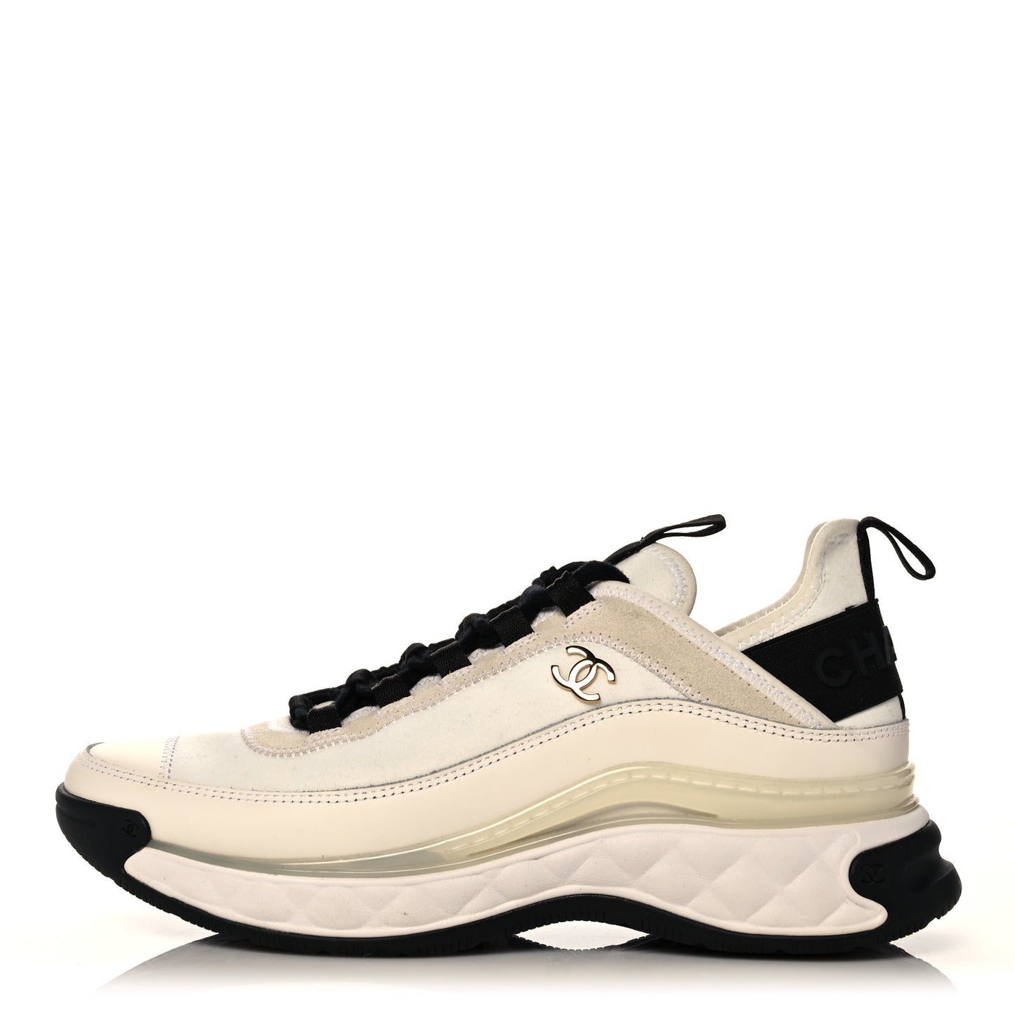Velvet Calfskin Mixed Fibers CC Sneakers 36.5 Ivory Black