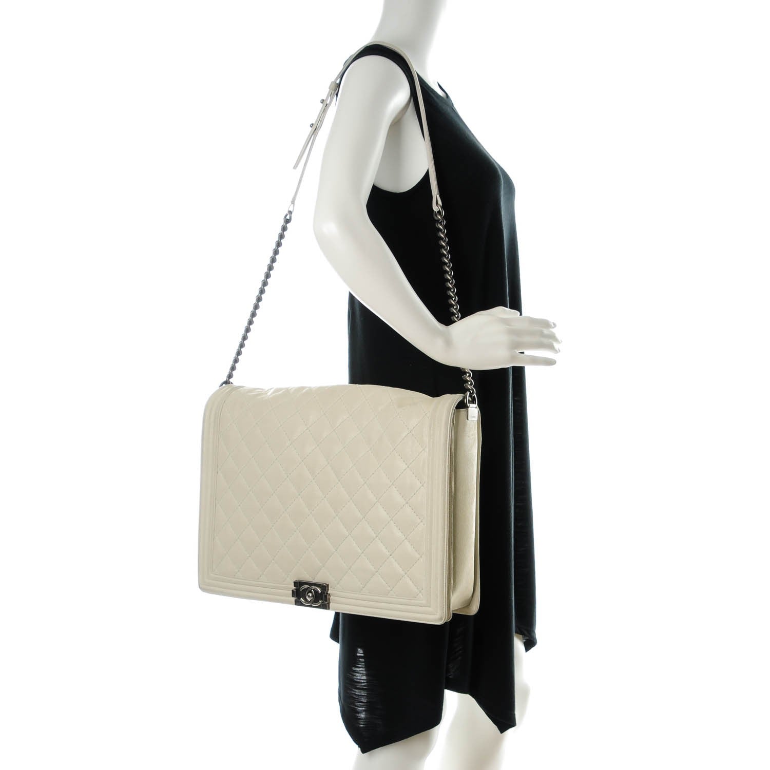 Chanel Goatskin Quilted Large Gentle Boy Flap Dark White 8 of 15