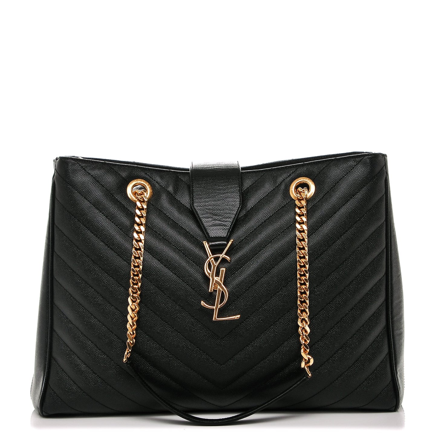 Grain De Poudre Matelasse Chevron Monogram Shopping Bag Black