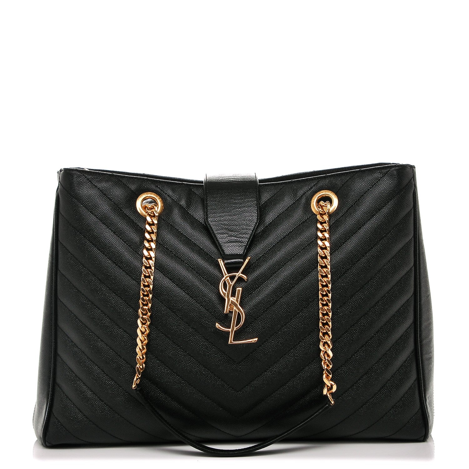 Saint Laurent Grain De Poudre Matelasse Chevron Monogram Shopping Bag Black 1 of 6