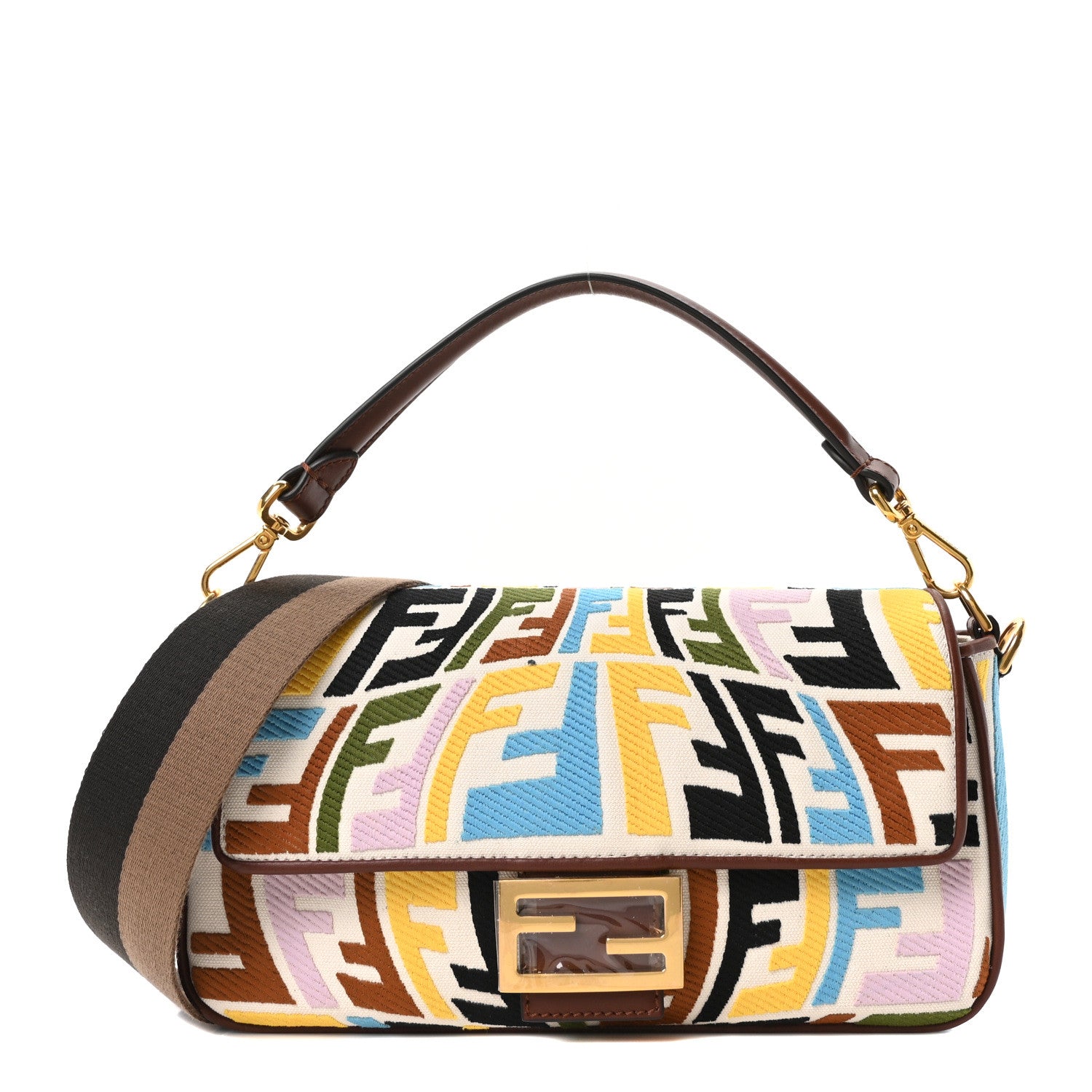 Fendi X SARA COLEMAN Canvas Vitello King Seta FF Fish Eye Embroidered Baguette Grezzo Multicolor Ghianda 1 of 9