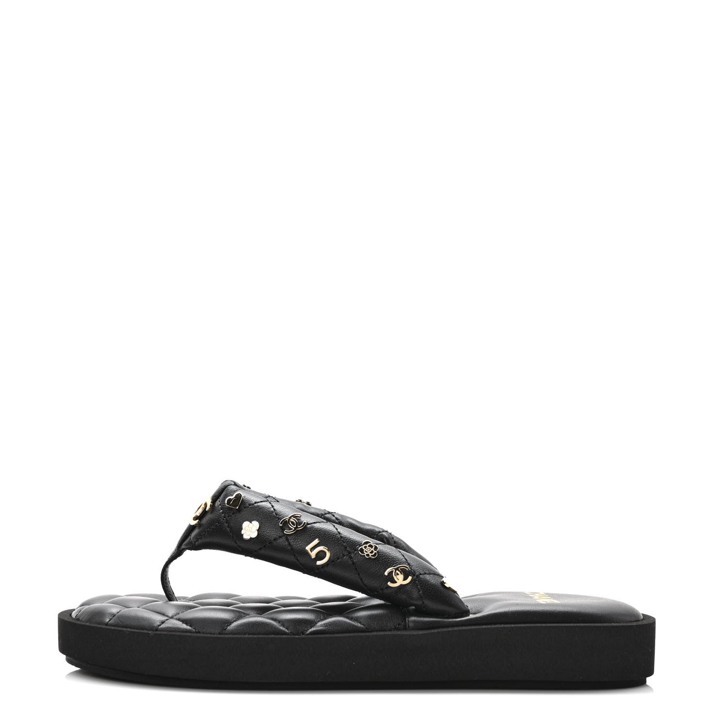 Chanel Lambskin Quilted Padded Charms Thong Sandals 37 Black 1 of 7